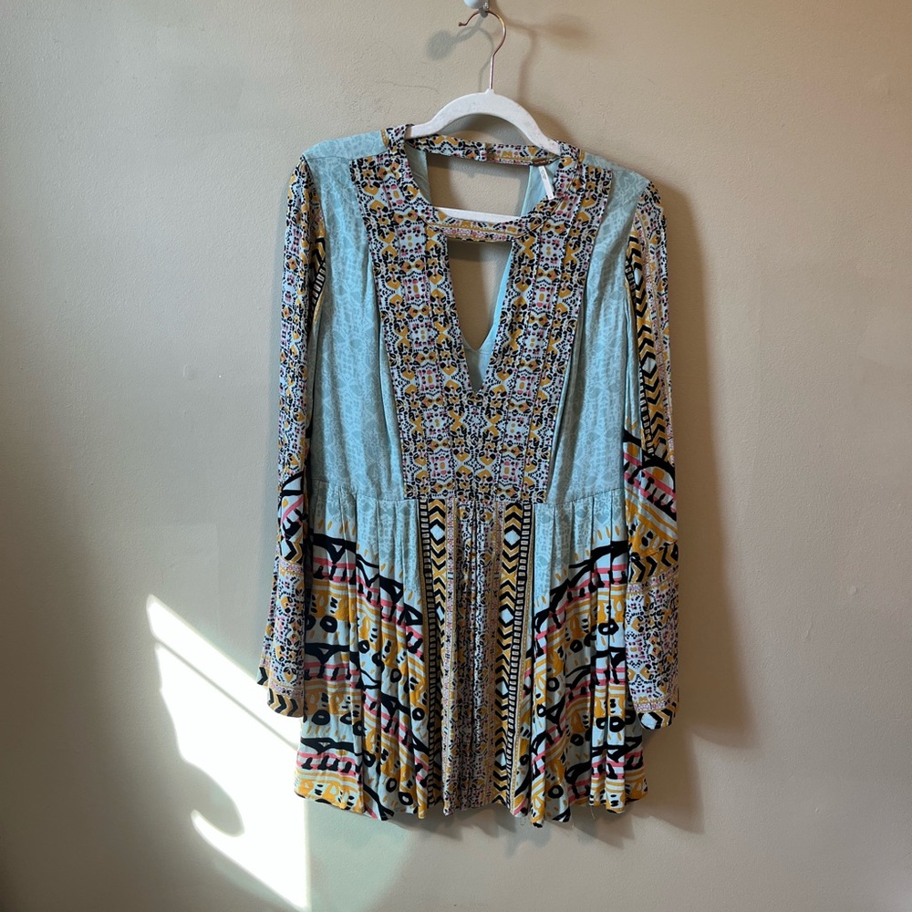Free People Women's Blue Tegan Border Printed Mini Dress size 6 - Picture 6 of 10